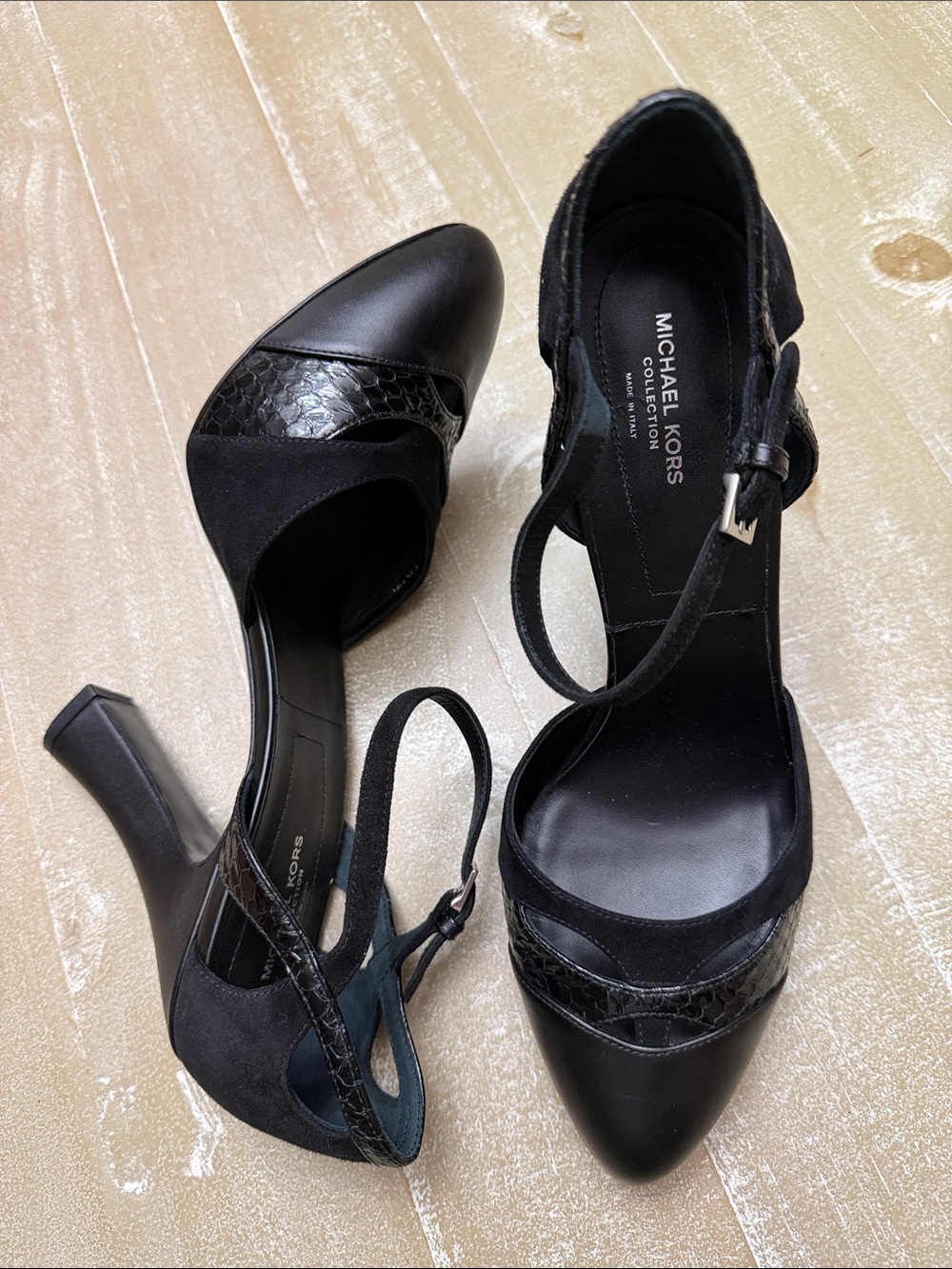 Michael Kors High Heels Size 39.5/9.5 US Leather/Suede Black Ankle-Strap